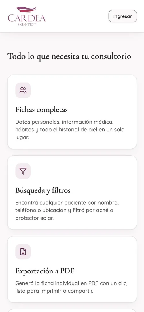 App Cardea Skin-Test en el celular